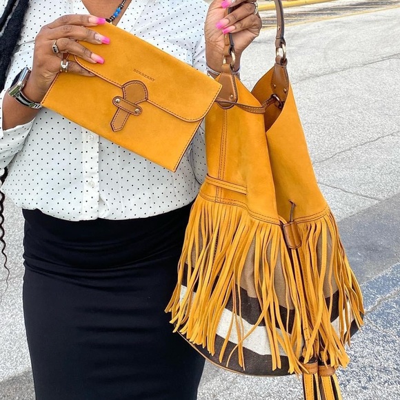 Burberry Handbags - Burberry Susanna Large Fringed Canvas Suede Bag